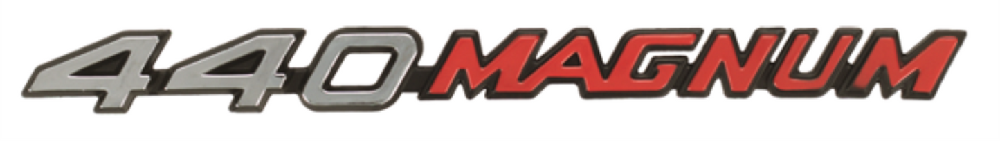 VC3516 - 1971-1973 Charger and Super Bee 440 MAGNUM hood emblem with Power Bulge hoods.