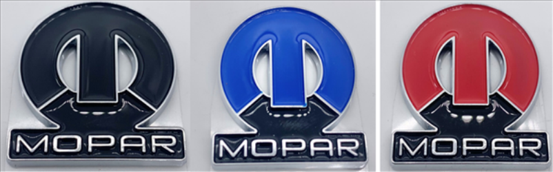 MY4SET - The Perfect Modern or Classic Emblem. Mopar M emblem with Adhesive Backing. Color : Blue, Red and Blk. One of each color.
