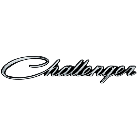 P3444938 - 1970-1974 Challenger emblem adhesive backed. Fits 1970 Decklid, 1971 Fender, Tail Panel and 1972-1974 Quarter Panel.