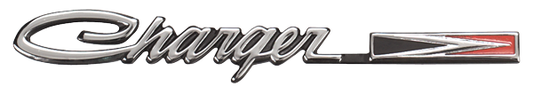 VC101 - 1969 - 1970 Charger tail panel script emblem. Not for use on R/T models. - Mopar emblem product image