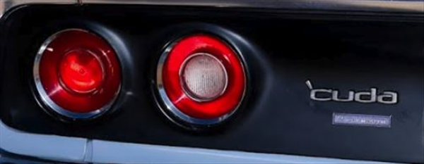 VC6960T - 1970 Cuda Tail Panel Emblem for Models Built After 04/01/70 and all 1971-1974 Models and 1972-1974 Cuda Fender Emblem. Adhesive Backed.