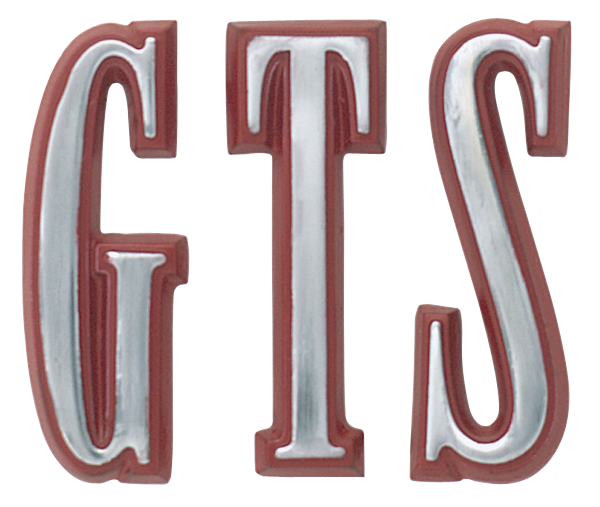 VC174RED - 1968 Dart GTS Fender Letter Set. Red. Includes mounting hardware. - Mopar emblem product image
