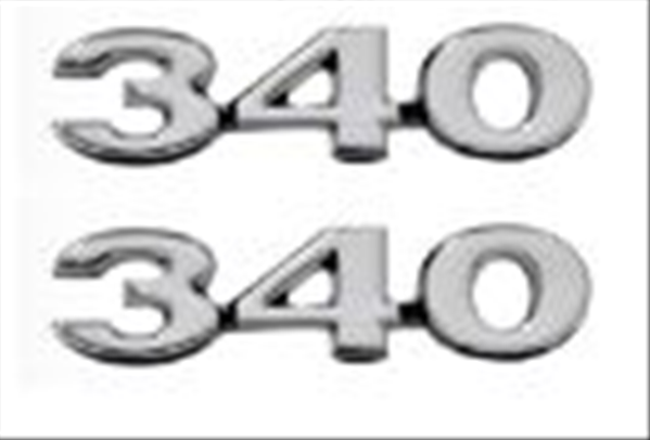 VC340SET - 1970 1971 1972 1973 Dart Demon Dart Sport 340 hood scoop nameplate SET. Includes two 340 nameplates and retaining nuts.