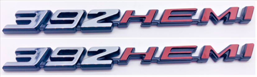 VC392HPCP - 2008- Present Challenger Charger Retro 392 HEMI Emblem for Hood, Shaker, or Fender. Chrome with Hemi orange.