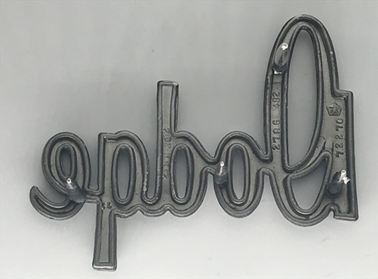 VC6482 - 1968 & 1970 Dart DODGE Script Hood and Trunk Emblem. Does not fit Hood on DART GT. 4 MOUNTING POSTS.