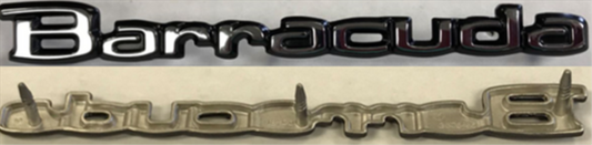 VC426POL - 1971-74 Barracuda 3 PIN Door and tail panel emblem. Polished finish with Black accents. Includes Hardware. 3505456