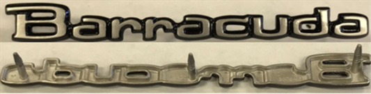 VC426 - 1971-74 Barracuda 3 PIN Door and tail panel emblem. Brushed Satin finish with Black accents.  Includes Hardware.  For Polished version use VC426POL    3505456