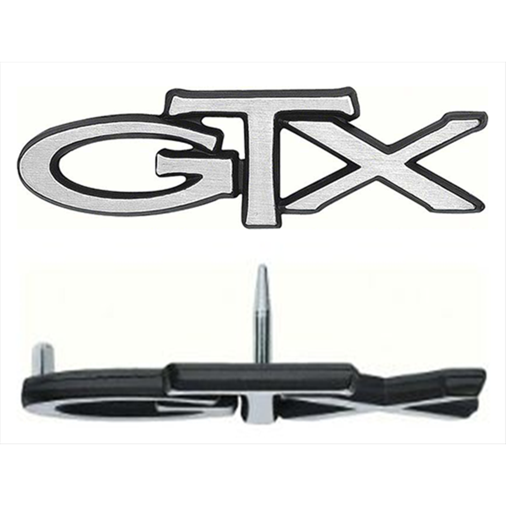 VC0214 - 1967 rear seat, 1967 and 1970-1971 GTX trunk lid emblem. 1972 Trunk/fender, 1973-1974 Hood. reproduction of the original pin-on style GTX emblem. 2840214 - Mopar emblem product image
