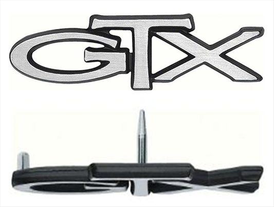 VC0214 - 1967 rear seat, 1967 and 1970-1971 GTX trunk lid emblem. 1972 Trunk/fender, 1973-1974 Hood. reproduction of the original pin-on style GTX emblem. 2840214