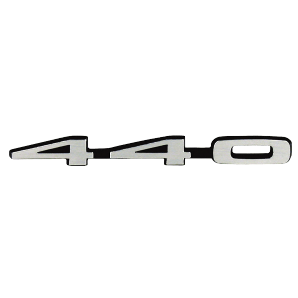 VC8878 - 1 PAIR of 440 hood nameplates for 1969 GTX, 1969-1970 Coronet R/T, Super Bee with Ramcharger hood, and 1970 Sport Fury models. Brushed Finish - Mopar emblem product image