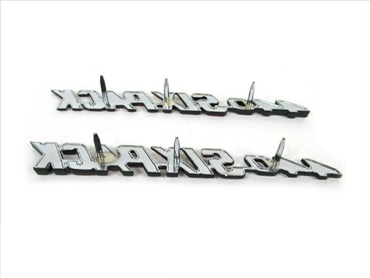 VC24912 - 1970-1971 Challenger Drivers and Passenger Side 440 Six Pack Emblems for models with a Shaker Hood. Pair.  These are tapered emblems per side.