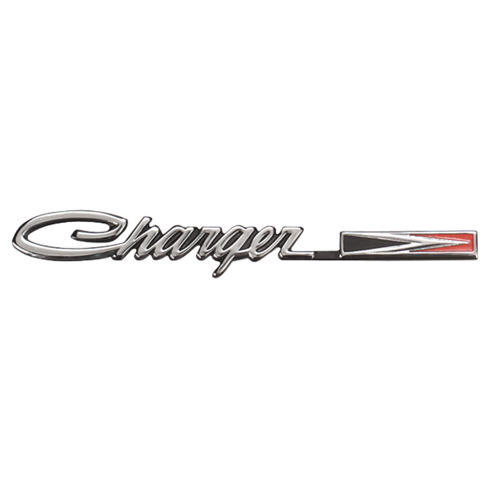 VC101 - 1969 - 1970 Charger tail panel script emblem. Not for use on R/T models. - Mopar emblem product image