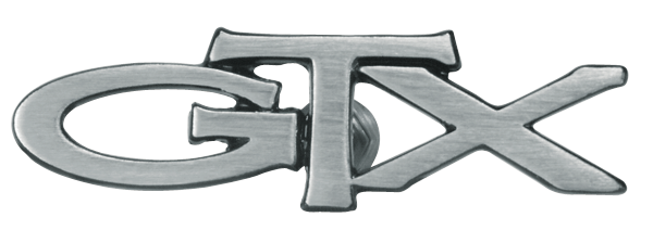 VC0214 - 1967 rear seat, 1967 and 1970-1971 GTX trunk lid emblem.  1972 Trunk/fender, 1973-1974 Hood.  reproduction of the original pin-on style GTX emblem.  2840214