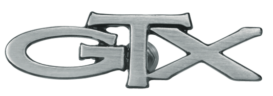 VC0214 - 1967 rear seat, 1967 and 1970-1971 GTX trunk lid emblem.  1972 Trunk/fender, 1973-1974 Hood.  reproduction of the original pin-on style GTX emblem.  2840214