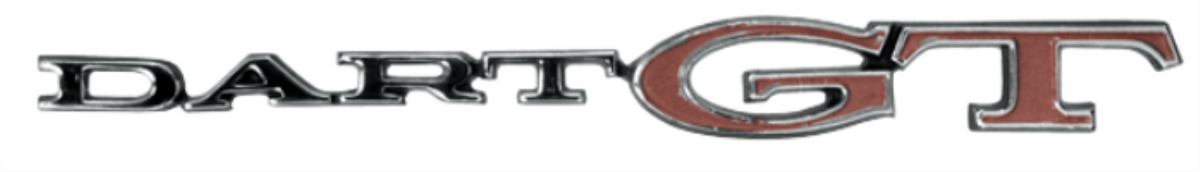 VC1896 - 1969 Dart GT Quarter Panel Emblem. Includes Hardware. Features Chrome Dart with Red GT attached. - Mopar emblem product image