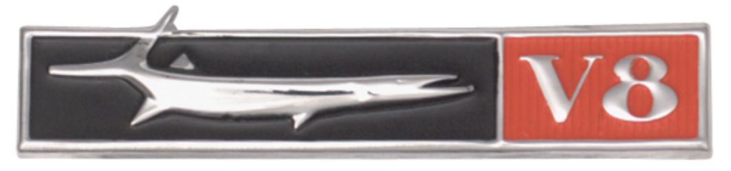 VC6590 - 1968 Barracuda RH Passenger Side Fish & V8 Fender Emblem. - Mopar emblem product image