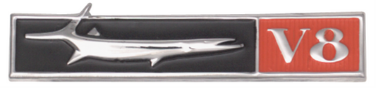 VC6590 - 1968 Barracuda RH Passenger Side Fish & V8 Fender Emblem.