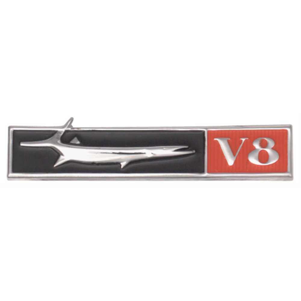 VC6590 - 1968 Barracuda RH Passenger Side Fish & V8 Fender Emblem. - Mopar emblem product image