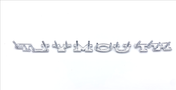 VC158 - P-L-Y-M-O-U-T-H tail panel letters for 1970 Belvedere / Road Runner / GTX and 1966 Belvedere station wagon models. PLYMOUTH REPRO - Mopar emblem product image