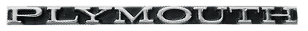 VC159 - 1970 Barracuda PLYMOUTH grille emblem with the correct font style with a chrome finish on a black background.  5 1/2 inches long.  Includes hardware.
