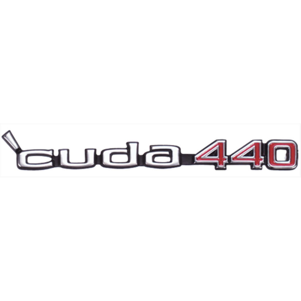 VC179 - 1970 1971 2 PIN Cuda Rallye dual scoop or Shaker Hood 'cuda 440 emblem. 3462272 Includes retainers. - Mopar emblem product image