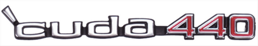 VC179 - 1970 1971 2 PIN Cuda Rallye dual scoop or Shaker Hood 'cuda 440 emblem. 3462272 Includes retainers.