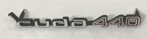 VC179 - 1970 1971 2 PIN Cuda Rallye dual scoop or Shaker Hood 'cuda 440 emblem. 3462272 Includes retainers. - Mopar emblem product image