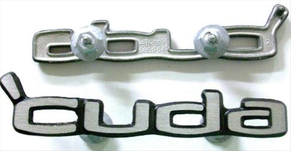 VC195 - 1970-1974 Cuda door panel emblems PAIR. Brushed finish with black edges. - Mopar emblem product image