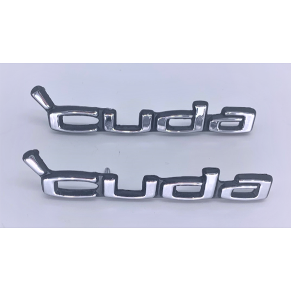 VC195POL - 1970-1974 Cuda door panel emblems PAIR. Polished finish with black edges. - Mopar emblem product image
