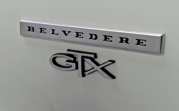 VC2115 - 1967 GTX Belvedere  fender emblem.  Brushed Face with Black satin letters and polished chrome sides as original. 2582115