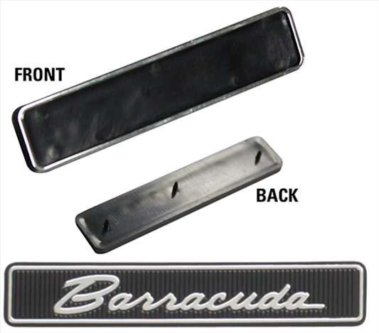 VC222B -  1971-1974 Barracuda Dash Pad Emblem with Backing Plate. Includes Emblem and 3 Pin Backing Plate.