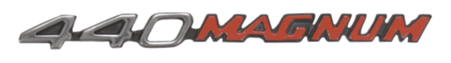 VC8802 - 1970 - 1971 Challenger 440 MAGNUM Hood Emblem for models with Dual Scoop Rallye Hood. Includes mounting hardware.
