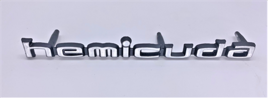 VC2269 - 1970-1971 Brushed Finish HEMI CUDA Shaker Hood Scoop Emblem. 3 Pin.