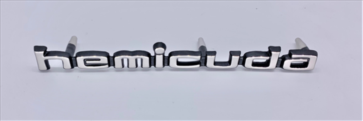 VC2269POL - 1970-1971 Polished Chrome HEMI CUDA Shaker Hood Scoop Emblem. 3 Pin. - Mopar emblem product image