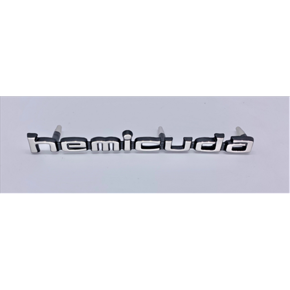 VC2269POL - 1970-1971 Polished Chrome HEMI CUDA Shaker Hood Scoop Emblem. 3 Pin. - Mopar emblem product image