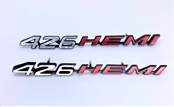 VC24890 - 1970-1971 Challenger 426 HEMI Shaker Hood Scoop Emblems. Left and Right Matched Pair. - Mopar emblem product image