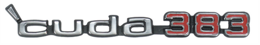 VC8796 - 1970 1971 Barracuda 'cuda 383 3 PIN shaker hood scoop emblem. Comes with hardware.
