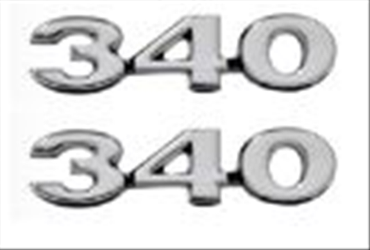 VC340SET - 1970 1971 1972 1973 Dart Demon Dart Sport 340 hood scoop nameplate SET. Includes two 340 nameplates and retaining nuts.