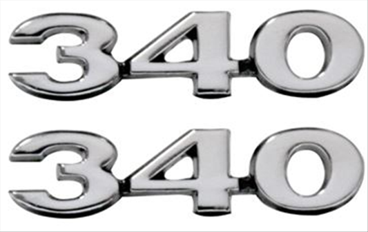 VC340SET - 1970 1971 1972 1973 Dart Demon Dart Sport 340 hood scoop nameplate SET. Includes two 340 nameplates and retaining nuts.
