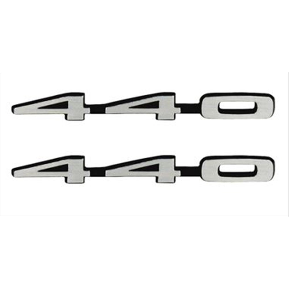 VC8878 - 1 PAIR of 440 hood nameplates for 1969 GTX, 1969-1970 Coronet R/T, Super Bee with Ramcharger hood, and 1970 Sport Fury models. Brushed Finish - Mopar emblem product image