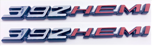 VC392HPCP - 2008- Present Challenger Charger Retro 392 HEMI Emblem for Hood, Shaker, or Fender. Chrome with Hemi orange.