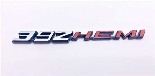 VC392HPS - 2008- Present Challenger Charger Retro 392 HEMI Emblem for Hood, Shaker, or Fender. Silver with Hemi orange.