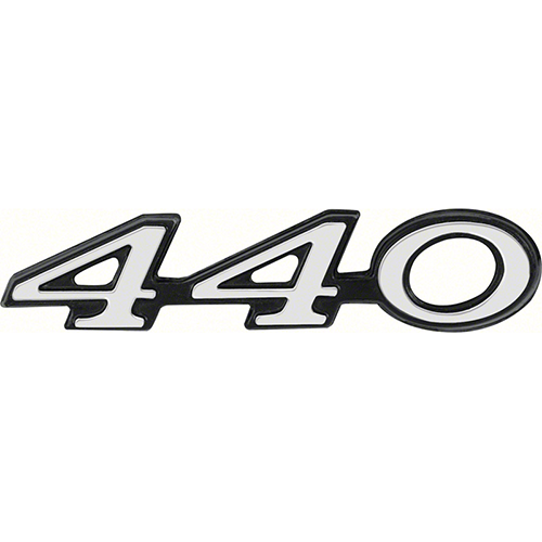 VC410 - 440 Fender emblem for 1969-72 Coronet models.  Polished finish with Black Satin Edges.