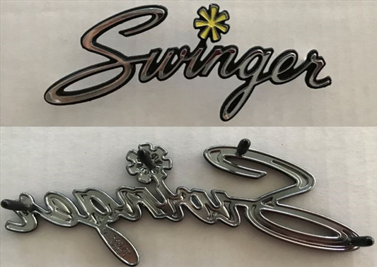 VC419 - 1970-1975 Swinger FENDER / QUARTER / TRUNK emblem. Four stud emblem. Fits various years fender, quarter and trunk.  See below for fitment.