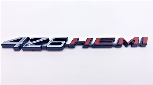 VC426HPC - 2008- Present Challenger Charger Retro 426 HEMI Emblem for Hood, Shaker, or Fender. Chrome with Hemi orange.