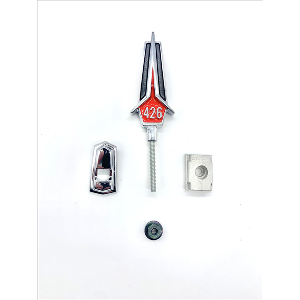 VC5387RED - 1967 GTX 426 Hood Ornament Assembly. Color : Red - Mopar emblem product image