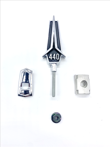 VC5534BLK - 1967 GTX 440 Hood Ornament Assembly. Black. - Mopar emblem product image