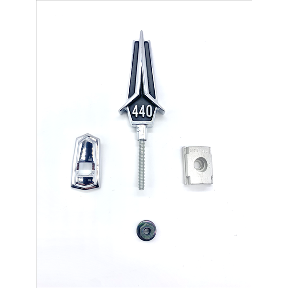 VC5534BLK - 1967 GTX 440 Hood Ornament Assembly. Black. - Mopar emblem product image