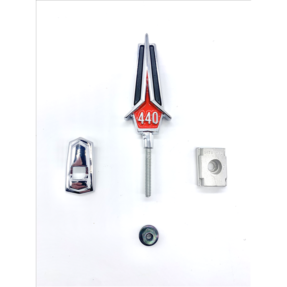 VC5534RED - 1967 GTX 440 Hood Ornament Assembly. Red - Mopar emblem product image