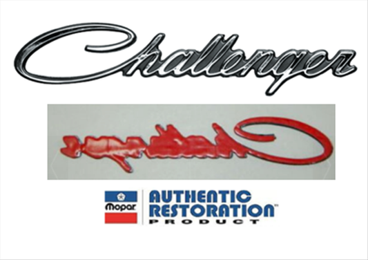 VC938 - 1970-1974 Challenger emblem adhesive backed.  Fits 1970 Fender, Decklid, 1971 Fender, Tail Panel and 1972-1974 Quarter Panel.